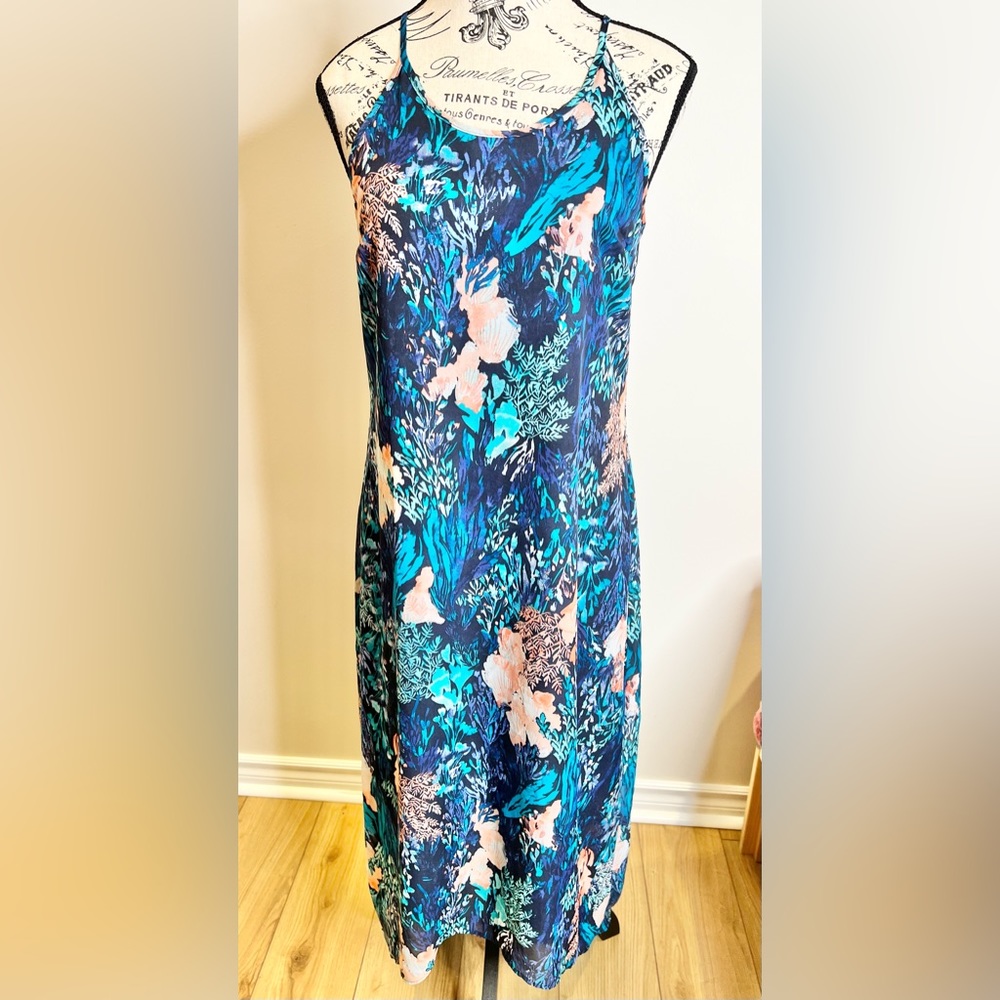 Old Navy Blue &Pink Floral High Low Maxi Dress with Spaghetti Straps
